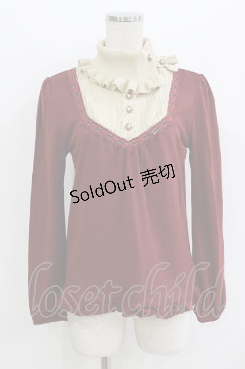 画像1: axes femme / ニット使いブロッキングプルオーバー M ワイン H-26-08-02-073-AX-TO-NS-ZH (1)