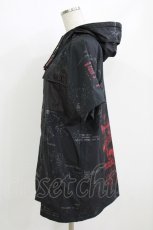 画像2: h.ANARCHY / フード付きプリント半袖パーカー  黒 H-26-08-03-036-HN-TO-AK-ZH (2)