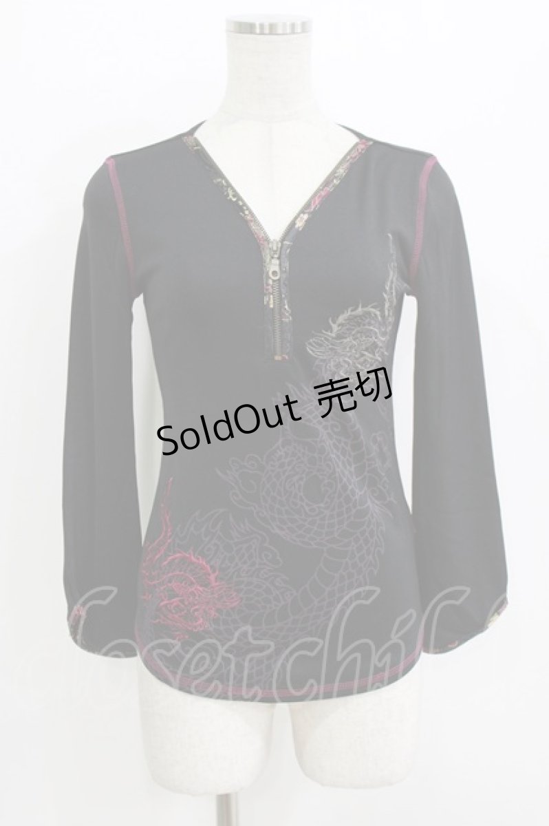 画像1: Ozz On / 刺繍ZIPトップス  黒 H-26-08-03-039-OO-TO-AK-ZH (1)