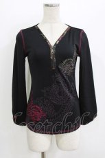 画像1: Ozz On / 刺繍ZIPトップス  黒 H-26-08-03-039-OO-TO-AK-ZH (1)