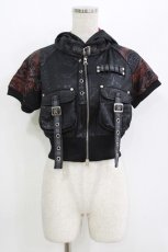 画像1: Qutie Frash / フード付き半袖ZIPパーカー  黒 H-26-08-03-025-QU-TO-AK-ZH (1)