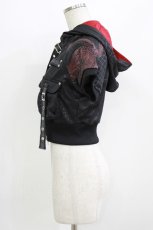 画像2: Qutie Frash / フード付き半袖ZIPパーカー  黒 H-26-08-03-025-QU-TO-AK-ZH (2)