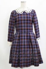 画像1: Jane Marple / ウールタータンのワンピース M パープル H-26-08-04-1021-JM-OP-AK-ZH (1)