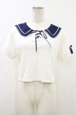 画像1: Secret Honey / レースアップセーラートップス Free オフ/ネイビー H-26-08-05-018-CA-TO-NS-ZH (1)