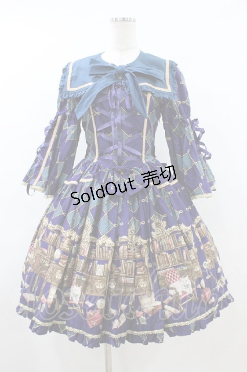 画像1: metamorphose / 主の書斎襟付きワンピース Free ネイビー H-26-08-06-1037-ME-OP-NS-ZH (1)