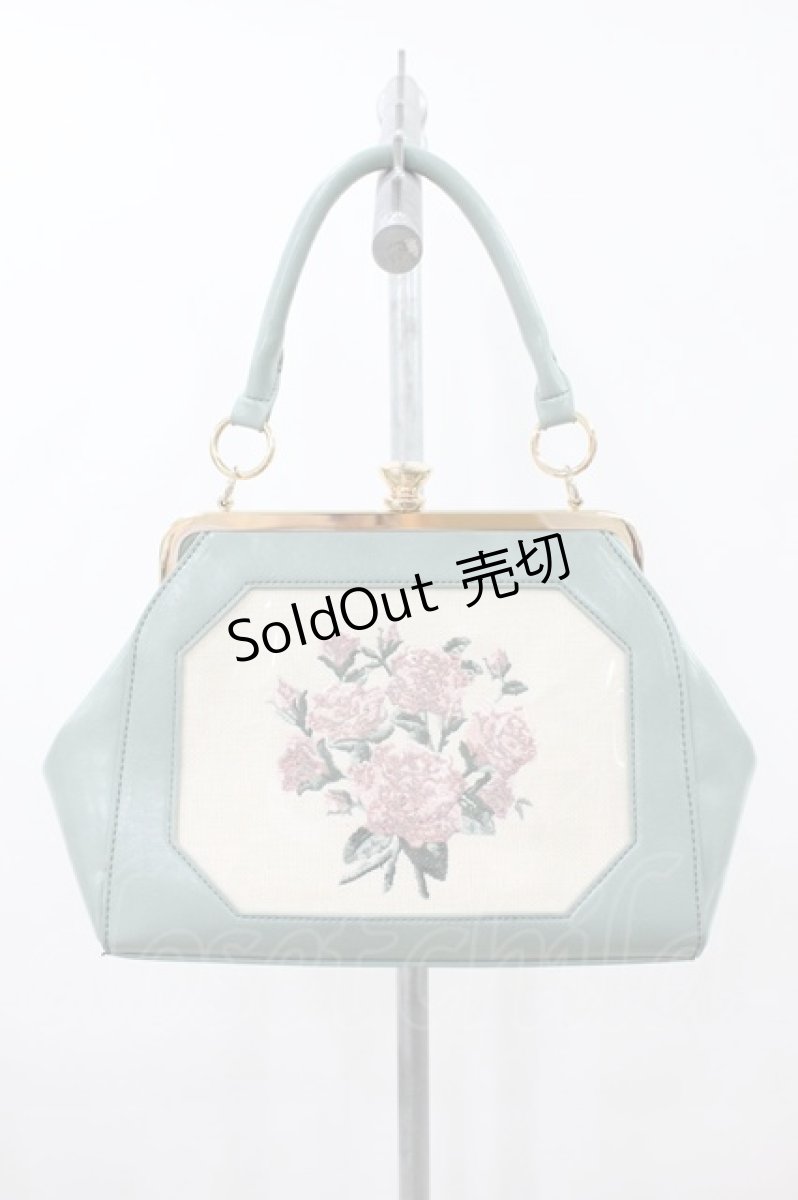 画像1: an another angelus / ブーケ刺繍ワイドがま口バッグ  Mint H-26-08-06-1028-CA-BG-NS-ZH (1)