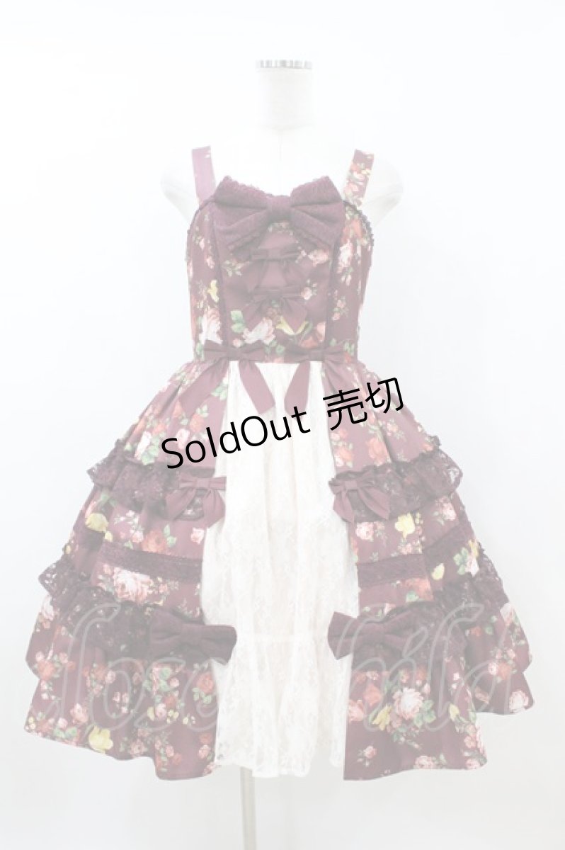 画像1: axes femme kawaii / アンティークローズ柄ジャンパースカート M ワイン H-26-08-06-002-AX-OP-NS-ZH (1)