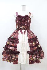 画像1: axes femme kawaii / アンティークローズ柄ジャンパースカート M ワイン H-26-08-06-002-AX-OP-NS-ZH (1)