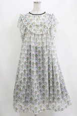 画像1: Maison de minette / "Ruban et rose" frill sleeve dress  ブルー H-26-08-08-009-LO-OP-KB-ZH (1)