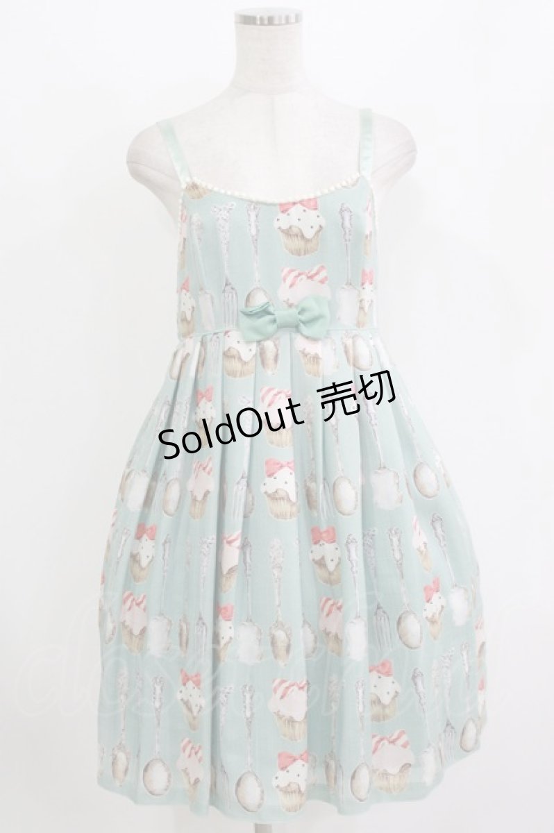 画像1: Emily Temple cute / カップケーキ＆カトラリープリントノースリーブワンピース  サックス H-26-08-08-016-ET-OP-AK-ZH (1)