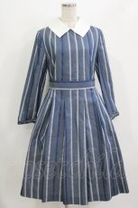 画像1: Jane Marple / Ribbon stripe jacquardのパプリックドレス  ブルーグレー H-26-08-09-038-JM-OP-KB-ZH (1)