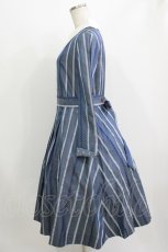 画像2: Jane Marple / Ribbon stripe jacquardのパプリックドレス  ブルーグレー H-26-08-09-038-JM-OP-KB-ZH (2)