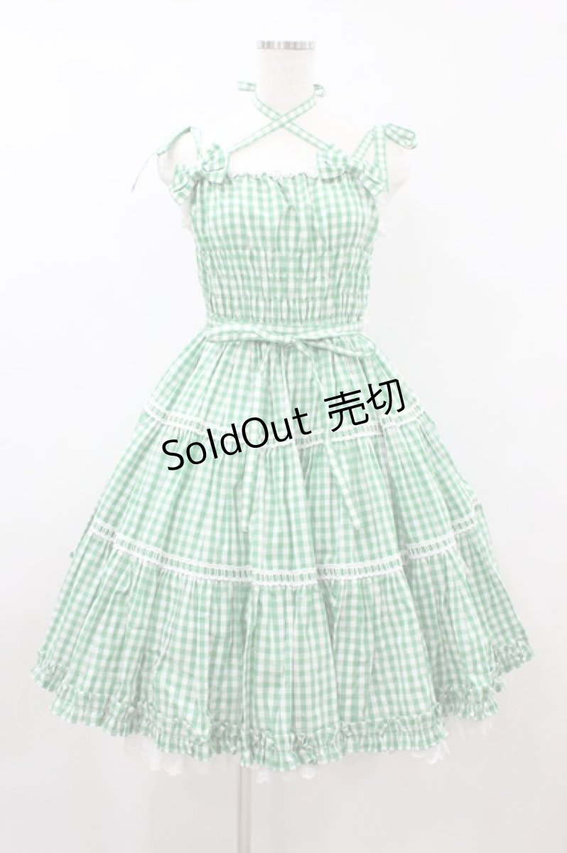 画像1: Angelic Pretty / ギンガムシャーリングジャンパースカート Free グリーン H-26-08-09-1023-AP-OP-NS-ZH (1)