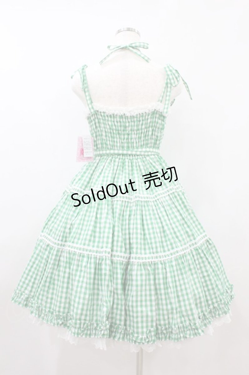 画像2: Angelic Pretty / ギンガムシャーリングジャンパースカート Free グリーン H-26-08-09-1023-AP-OP-NS-ZH (2)