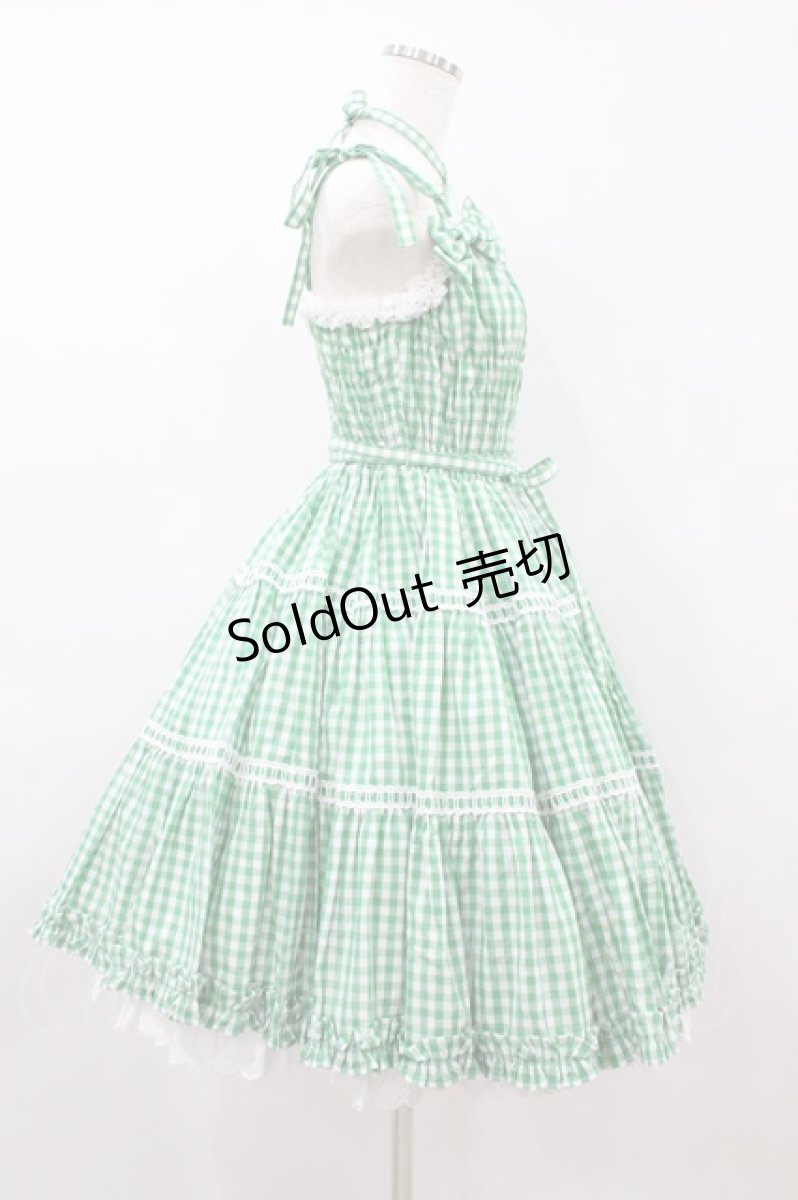 画像3: Angelic Pretty / ギンガムシャーリングジャンパースカート Free グリーン H-26-08-09-1023-AP-OP-NS-ZH (3)