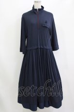 画像1: Jane Marple Dans Le Salon / シフォン天竺ジップアップドレス M ネイビー H-26-08-09-020-JM-OP-AK-ZH (1)