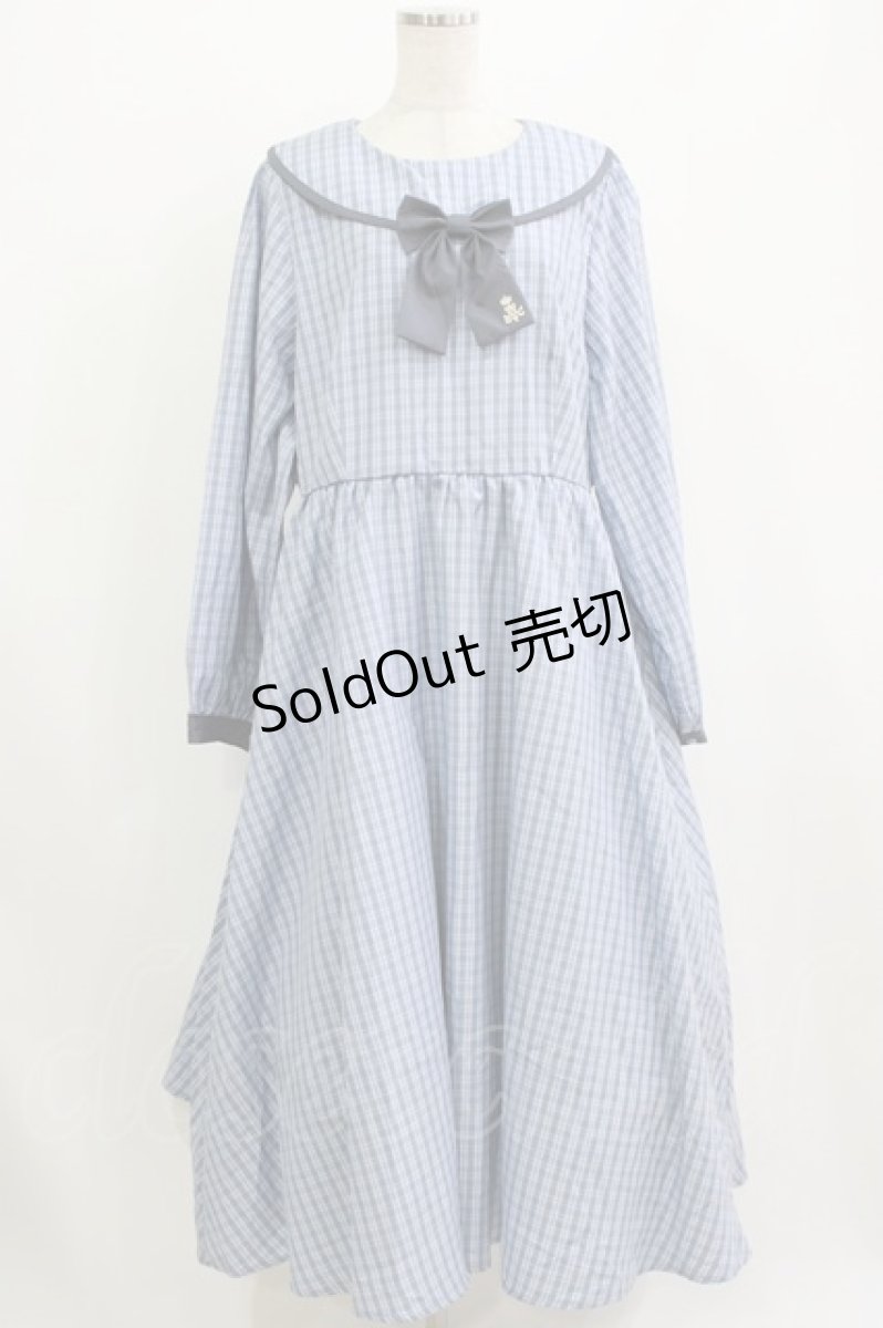 画像1: m petit by misako / AOKリボンチェックワンピース 4L ブルー H-26-08-10-027-LO-OP-NS-ZH (1)
