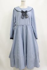 画像1: m petit by misako / AOKリボンチェックワンピース 4L ブルー H-26-08-10-027-LO-OP-NS-ZH (1)