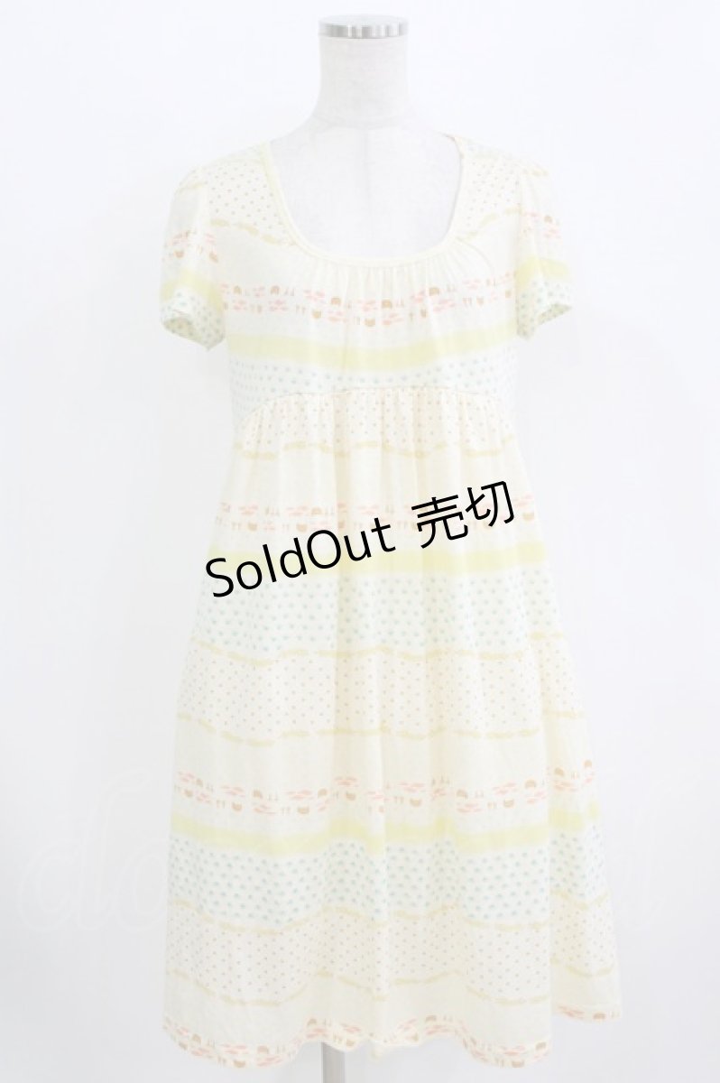 画像1: Franche Lippee / オリプリワンピース M アイボリー/ねこ H-26-08-10-032-LO-OP-NS-ZH (1)