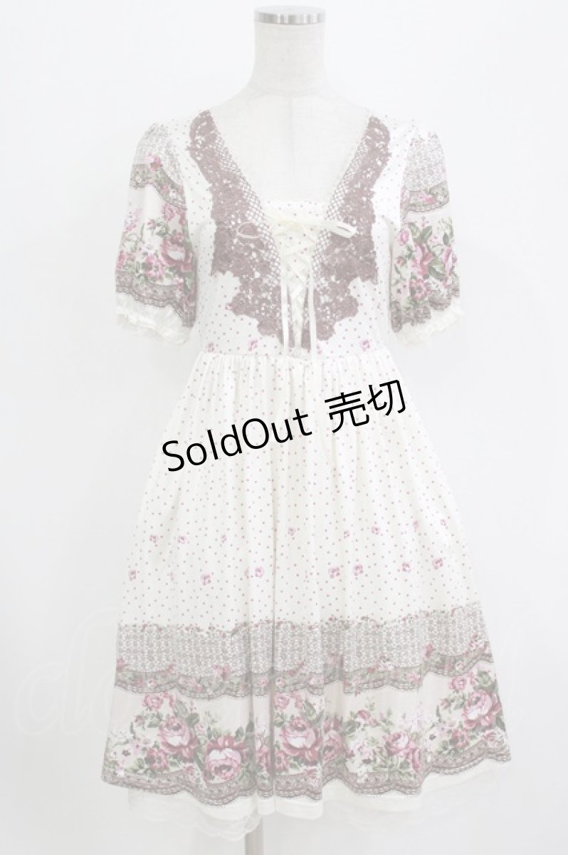 画像1: axes femme / 花柄ドットワンピース M オフ H-26-08-10-033-AX-OP-NS-ZH (1)