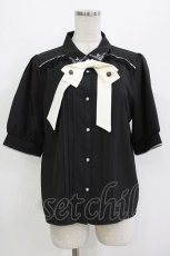 画像1: axes femme / リボン付クロス刺繍ブラウス M ブラック H-26-08-11-048-AX-BL-NS-ZH (1)