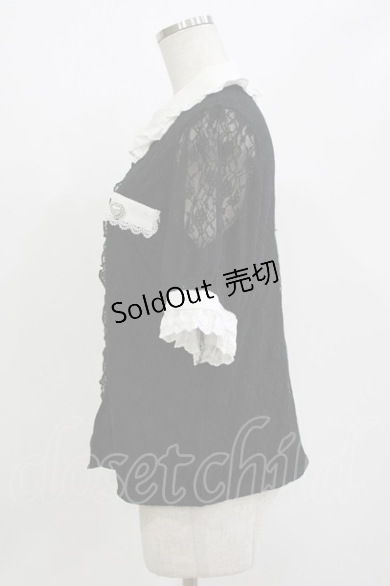 画像2: DearMyLove / ビジューブローチレースブラウス L ブラック H-26-08-11-057-GO-BL-NS-ZH (2)