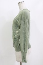 画像2: axes femme / ミモザ刺繍ニットカーディガン M グリーン H-26-08-11-065-AX-TO-NS-ZH (2)