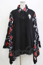 画像1: NieR Clothing / 着物風袖ブロッキングシャツ【和傘】 Free ブラック H-26-08-11-073-PU-BL-NS-ZH (1)