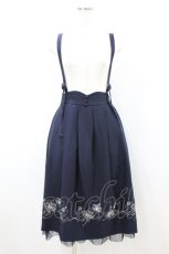 画像1: axes femme / コスモス×リボン刺繍サス付スカート M ネイビー H-26-08-12-028-AX-SK-NS-ZH (1)