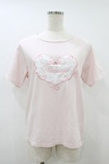 画像1: melume / maki/ロゴTシャツ L ピンク H-26-08-12-1053-LO-TS-NS-ZH (1)