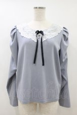 画像1: melume / maki/レース襟付きプルオーバー L サックス H-26-08-12-1060-LO-TO-NS-ZH (1)