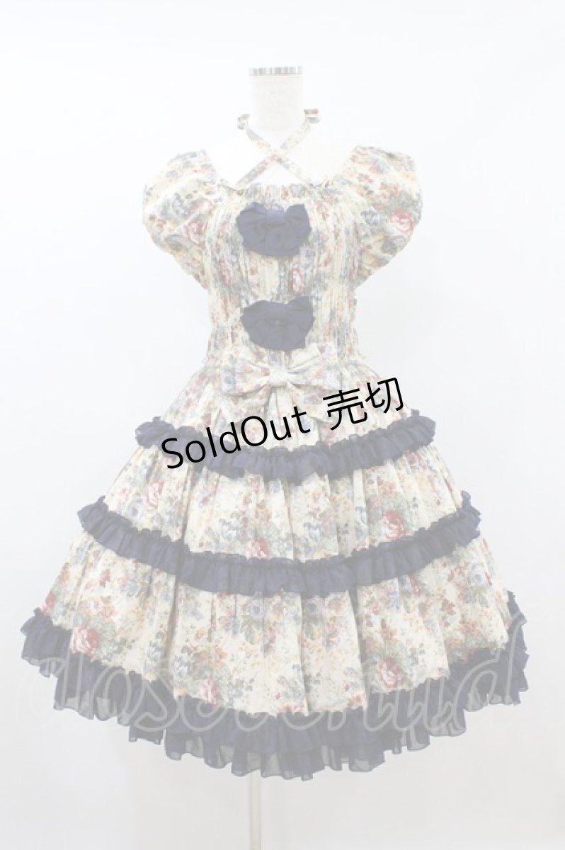 画像1: Chantilly / ビクトリアンブーケシャーリングワンピース Free 生成り/ネイビー H-26-08-12-010-GO-OP-NS-ZH (1)