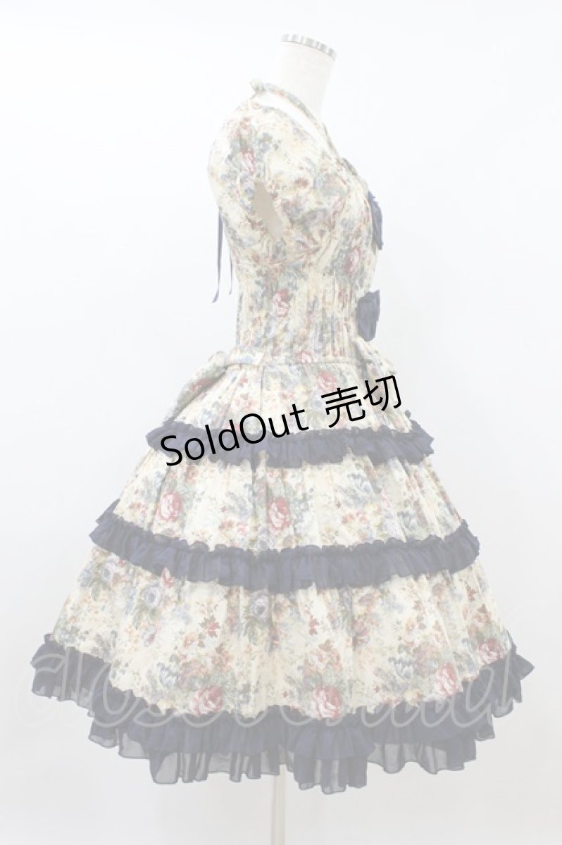 画像3: Chantilly / ビクトリアンブーケシャーリングワンピース Free 生成り/ネイビー H-26-08-12-010-GO-OP-NS-ZH (3)
