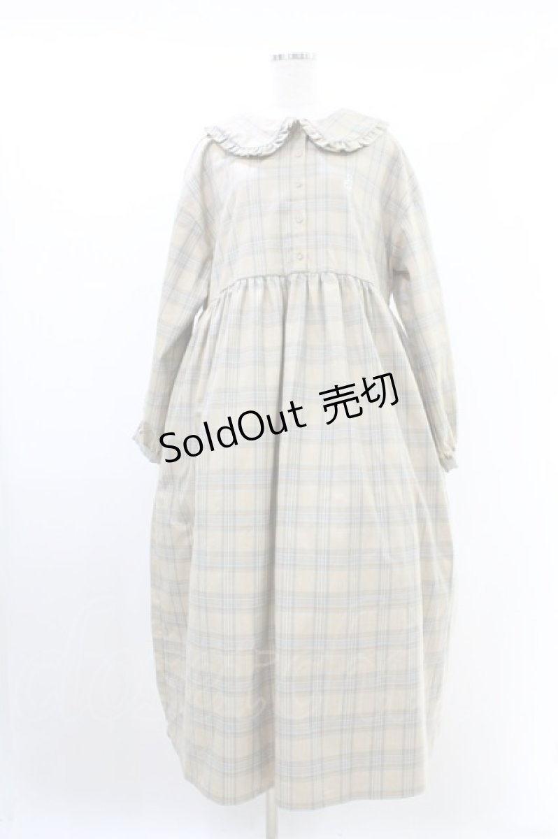 画像1: merry jenny / bear刺繍チェックワンピース F ベージュ H-26-08-14-1005-LO-OP-AK-ZH (1)