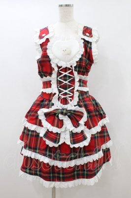 Preview of Holiday plaid lace-up ruffle dress Free レッドチェック