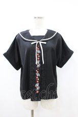画像1: axes femme / 扇子×紅葉刺繍セーラーブラウス Free ブラック H-26-08-17-063-AX-BL-NS-ZH (1)