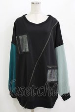 画像1: Ozz conte / アシメZIPトップス  黒×緑 H-26-08-19-1042-OO-TO-AK-ZH (1)