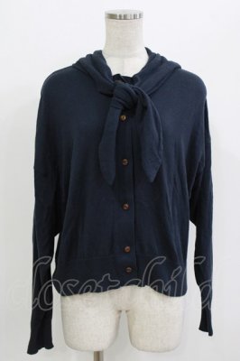Preview of Cotton cashmere bow ribbon hoodie M ネイビー