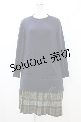 Preview of Knit Tartan check trompe-l'oeil dress M ネイビー×グリーン