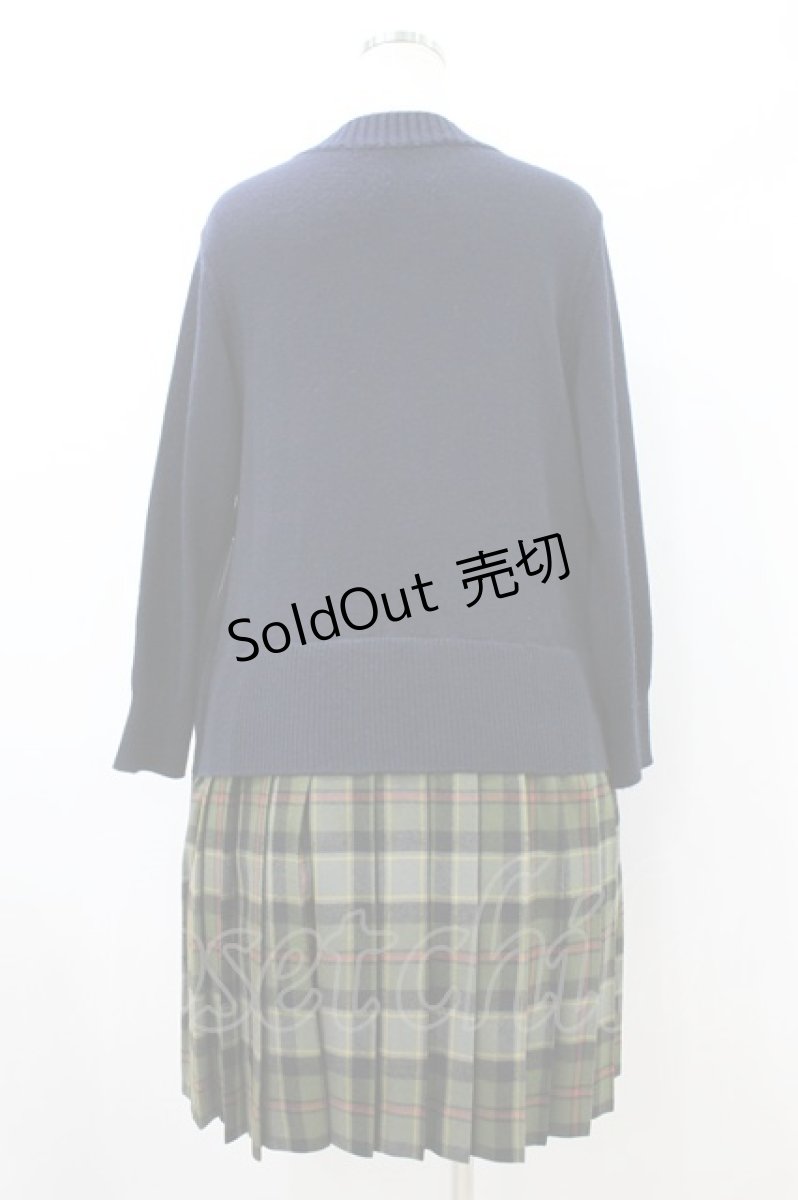 画像2: Jane Marple Dans Le Salon / Knit Tartan check trompe-l'oeil dress M ネイビー×グリーン H-26-08-20-035-JM-OP-AK-ZH (2)