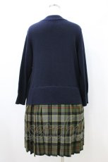 画像2: Jane Marple Dans Le Salon / Knit Tartan check trompe-l'oeil dress M ネイビー×グリーン H-26-08-20-035-JM-OP-AK-ZH (2)