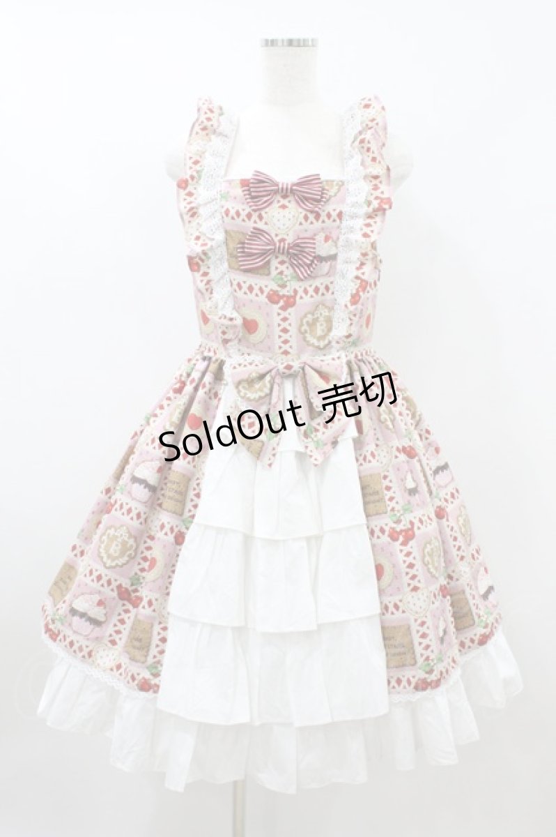 画像1: BABY,THE STARS SHINE BRIGHT / La Patisserie〜Mon peche mignon〜柄エプロンジャンパースカート Free ピンク H-26-08-20-1020-BA-OP-NS-ZH (1)