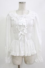 画像1: metamorphose / 綿レースシャーリング長袖ブラウス(丸襟) サイズ1 オフ H-26-08-21-064-ME-BL-NS-ZH (1)