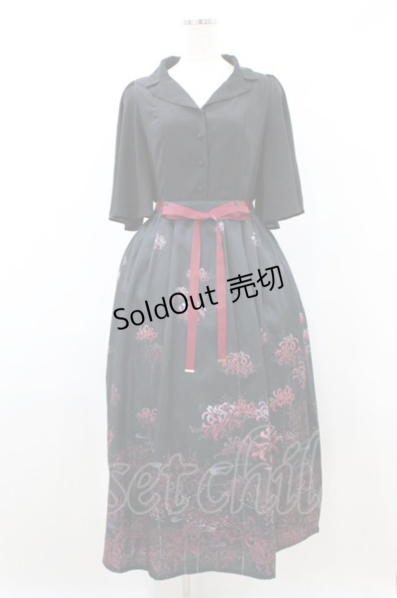画像1: axes femme / 彼岸花柄ワンピース M ブラック/レッド H-26-08-22-1025-AX-OP-NS-ZH (1)