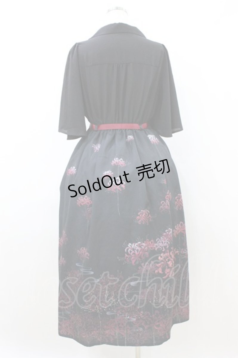 画像2: axes femme / 彼岸花柄ワンピース M ブラック/レッド H-26-08-22-1025-AX-OP-NS-ZH (2)