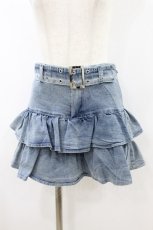 画像1: Jamie エーエヌケー / 裾ギャザーデニムスカパン M ブルー H-26-08-22-1045-LO-SK-NS-ZH (1)