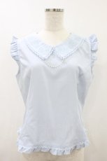 画像1: axes femme / パール付薔薇刺繍ノースリブラウス M サックス H-26-08-22-1047-AX-BL-NS-ZH (1)