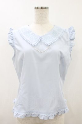 Preview of パール付薔薇刺繍ノースリブラウス M サックス