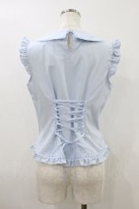 画像2: axes femme / パール付薔薇刺繍ノースリブラウス M サックス H-26-08-22-1047-AX-BL-NS-ZH (2)