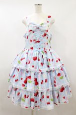 画像1: metamorphose / 【プラスサイズ】ホイップチェリー レースアップフリルジャンパースカート プラスサイズ サックス H-26-08-22-1021-ME-OP-NS-ZH (1)